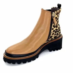 Animalier|Elégant<XSA Bottines Légère 9829 Cuir Camel Léo CamelLéopard