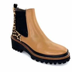 Animalier|Elégant<XSA Bottines Légère 9829 Cuir Camel Léo CamelLéopard