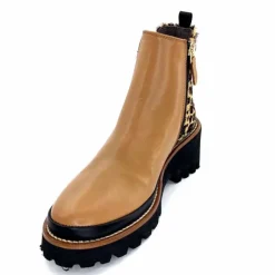 Animalier|Elégant<XSA Bottines Légère 9829 Cuir Camel Léo CamelLéopard