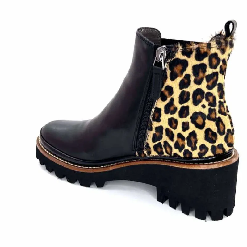 Animalier|Elégant<XSA Bottines Légère 9829 Cuir Noir Léo LéopardNoir
