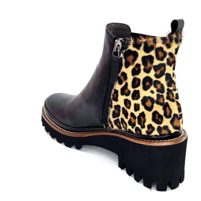 Animalier|Elégant<XSA Bottines Légère 9829 Cuir Noir Léo LéopardNoir