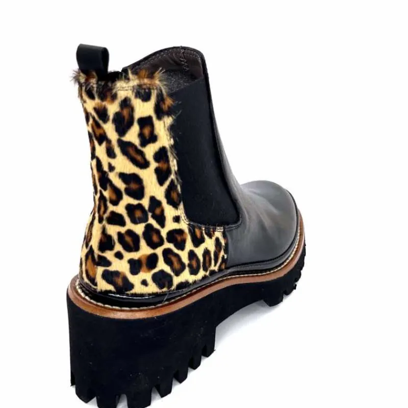 Animalier|Elégant<XSA Bottines Légère 9829 Cuir Noir Léo LéopardNoir