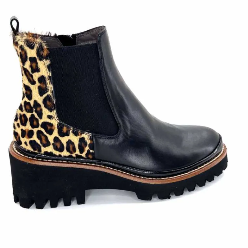 Animalier|Elégant<XSA Bottines Légère 9829 Cuir Noir Léo LéopardNoir