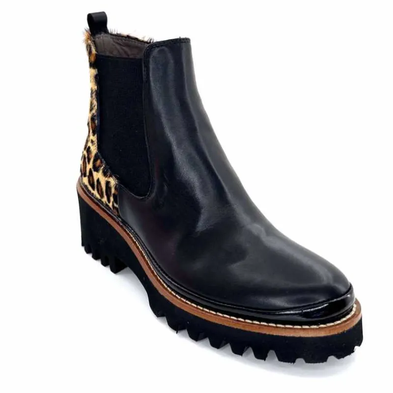 Animalier|Elégant<XSA Bottines Légère 9829 Cuir Noir Léo LéopardNoir