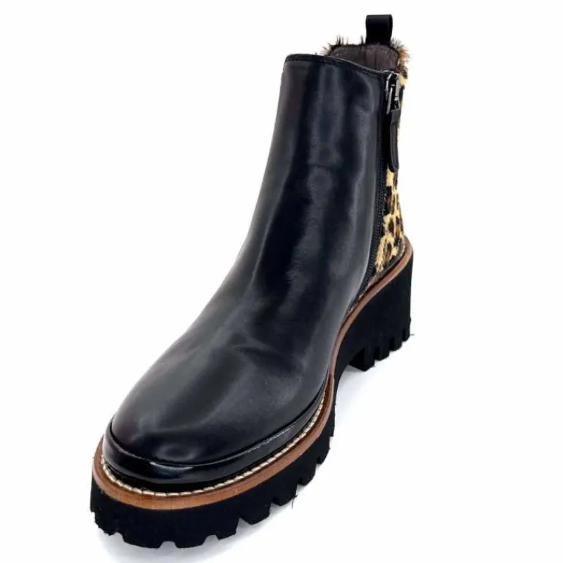 Animalier|Elégant<XSA Bottines Légère 9829 Cuir Noir Léo LéopardNoir