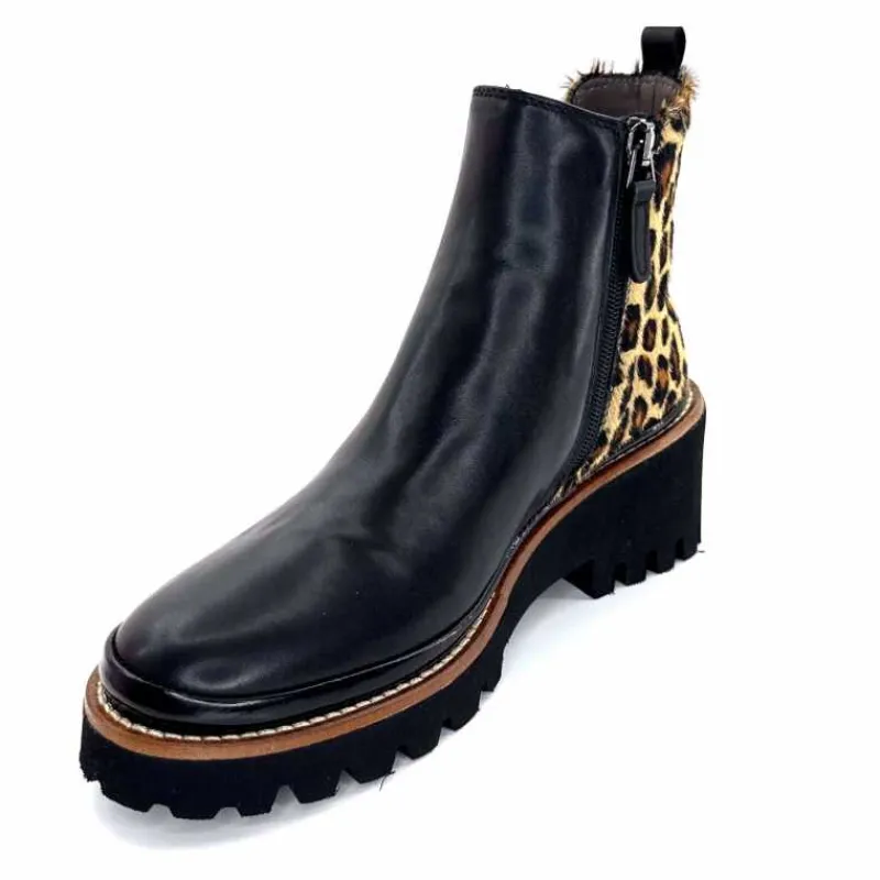 Animalier|Elégant<XSA Bottines Légère 9829 Cuir Noir Léo LéopardNoir
