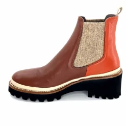 Bottines<XSA Bottines Légères 9176 Cuir Rouge Marron
