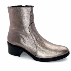 Rock|Basic<follia dolce Bottines Santiags Ivoire Tea Cuir Métal GrisMétal