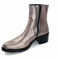 Rock|Basic<follia dolce Bottines Santiags Ivoire Tea Cuir Métal GrisMétal