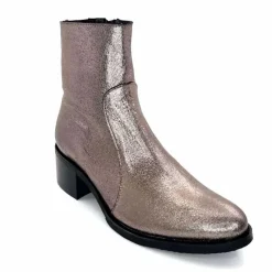 Rock|Basic<follia dolce Bottines Santiags Ivoire Tea Cuir Métal GrisMétal