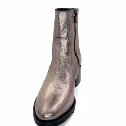 Rock|Basic<follia dolce Bottines Santiags Ivoire Tea Cuir Métal GrisMétal