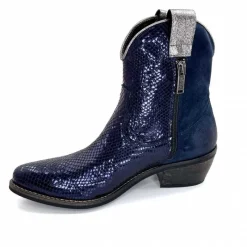 Rock|Santiags<Minka Bottines Santiags Heidie Cuir Métal &amp; Daim Marine