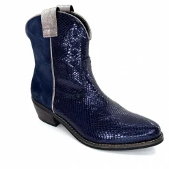 Rock|Santiags<Minka Bottines Santiags Heidie Cuir Métal &amp; Daim Marine