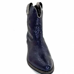 Rock|Santiags<Minka Bottines Santiags Heidie Cuir Métal &amp; Daim Marine