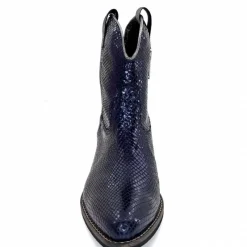 Rock|Santiags<Minka Bottines Santiags Heidie Cuir Métal &amp; Daim Marine