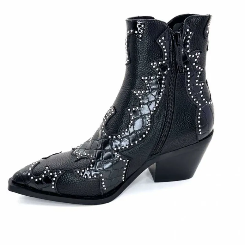 Rock|Fantaisie<noa harmon Bottines Santiags 9098 Cuir Noir