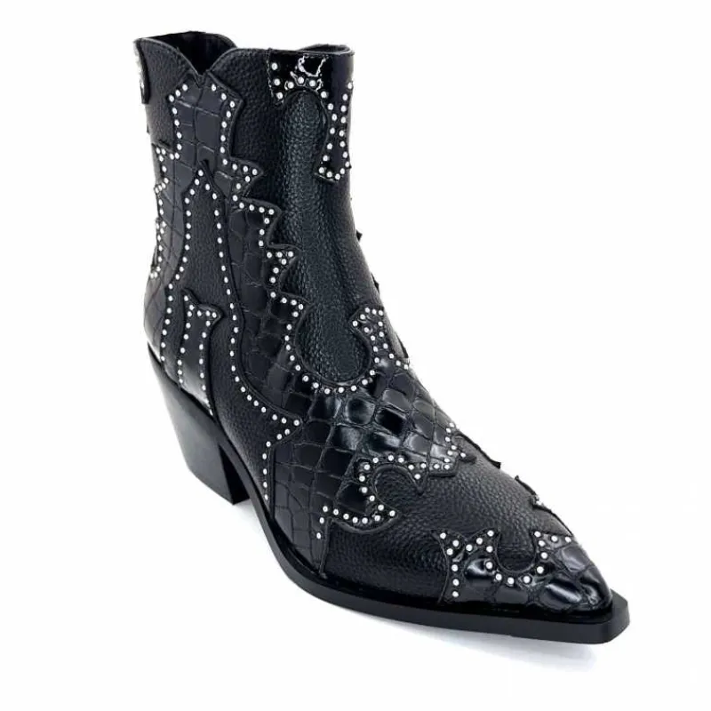 Rock|Fantaisie<noa harmon Bottines Santiags 9098 Cuir Noir