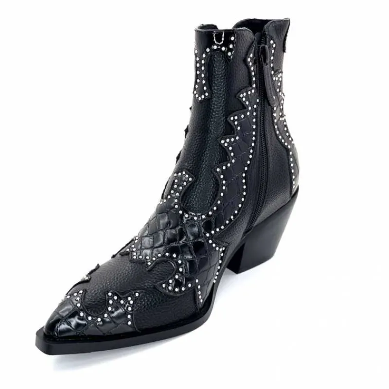 Rock|Fantaisie<noa harmon Bottines Santiags 9098 Cuir Noir