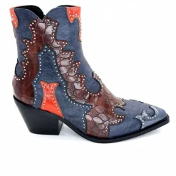 Rock|Fantaisie<noa harmon Bottines Santiags 9098 Cuir , Marron &amp; Orange Bleu