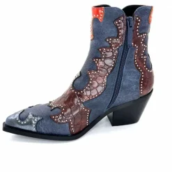 Rock|Fantaisie<noa harmon Bottines Santiags 9098 Cuir , Marron &amp; Orange Bleu