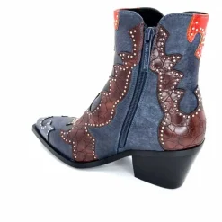 Rock|Fantaisie<noa harmon Bottines Santiags 9098 Cuir , Marron &amp; Orange Bleu