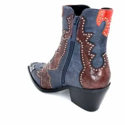 Rock|Fantaisie<noa harmon Bottines Santiags 9098 Cuir , Marron &amp; Orange Bleu