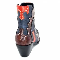 Rock|Fantaisie<noa harmon Bottines Santiags 9098 Cuir , Marron &amp; Orange Bleu