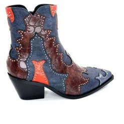 Rock|Fantaisie<noa harmon Bottines Santiags 9098 Cuir , Marron &amp; Orange Bleu