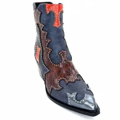 Rock|Fantaisie<noa harmon Bottines Santiags 9098 Cuir , Marron &amp; Orange Bleu