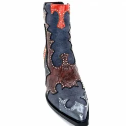 Rock|Fantaisie<noa harmon Bottines Santiags 9098 Cuir , Marron &amp; Orange Bleu