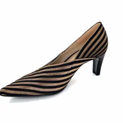 Talon|Soirée<Ivoire0376 Escarpins à Rayures Ivoire 2111 Textile Noir Or NoirOr