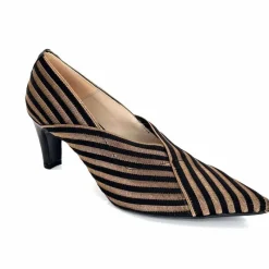Talon|Soirée<Ivoire0376 Escarpins à Rayures Ivoire 2111 Textile Noir Or NoirOr