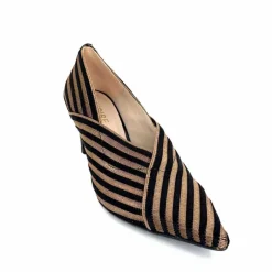 Talon|Soirée<Ivoire0376 Escarpins à Rayures Ivoire 2111 Textile Noir Or NoirOr