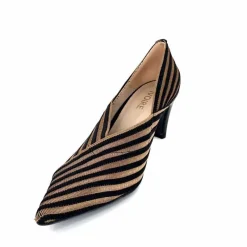 Talon|Soirée<Ivoire0376 Escarpins à Rayures Ivoire 2111 Textile Noir Or NoirOr