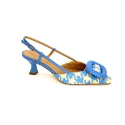 Elégant|Escarpins<chantal Escarpins Bride Arrière 2247 Cuir Raffia Beige Bleu