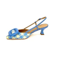 Elégant|Escarpins<chantal Escarpins Bride Arrière 2247 Cuir Raffia Beige Bleu