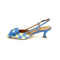 Elégant|Escarpins<chantal Escarpins Bride Arrière 2247 Cuir Raffia Beige Bleu