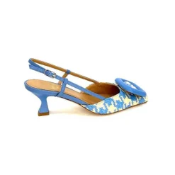 Elégant|Escarpins<chantal Escarpins Bride Arrière 2247 Cuir Raffia Beige Bleu