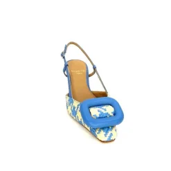 Elégant|Escarpins<chantal Escarpins Bride Arrière 2247 Cuir Raffia Beige Bleu