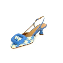 Elégant|Escarpins<chantal Escarpins Bride Arrière 2247 Cuir Raffia Beige Bleu