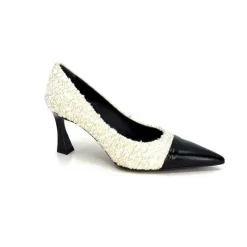 Talon|Elégant<moon flower - enzo di martino Escarpins Enzo Di Martino Eli 715 Textile Cuir Vernis Noir Crème