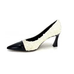 Talon|Elégant<moon flower - enzo di martino Escarpins Enzo Di Martino Eli 715 Textile Cuir Vernis Noir Crème