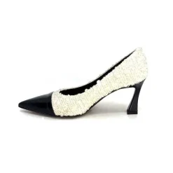 Talon|Elégant<moon flower - enzo di martino Escarpins Enzo Di Martino Eli 715 Textile Cuir Vernis Noir Crème