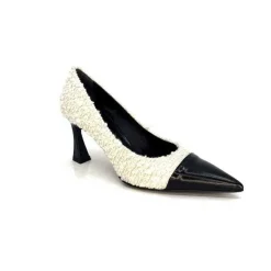 Talon|Elégant<moon flower - enzo di martino Escarpins Enzo Di Martino Eli 715 Textile Cuir Vernis Noir Crème