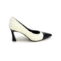 Talon|Elégant<moon flower - enzo di martino Escarpins Enzo Di Martino Eli 715 Textile Cuir Vernis Noir Crème