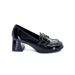Elégant|Mocassins<Ivoire0130a Mocassins à Talons Ivoire 204823 Cuir Vernis Noir