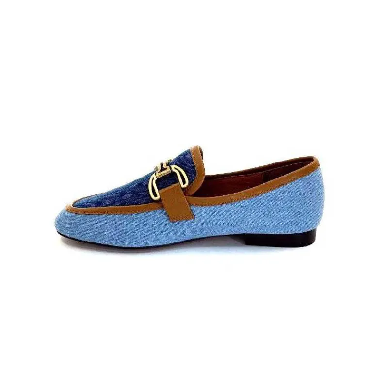 Basic|Mocassins<bibi lou - navima Mocassins Bibi Lou 582 Cuir Marron Textile Denim Bleu