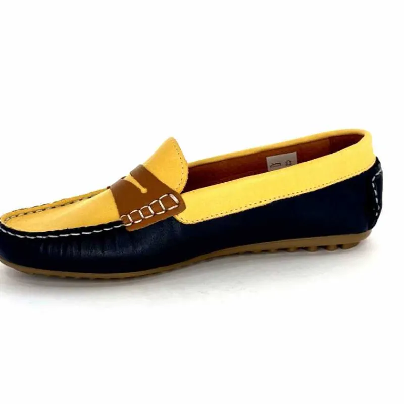 Basic|Mocassins<Ivoire0209b Mocassins Ivoire 10322 Sauvage Cuir Bleu Marine Marron Jaune
