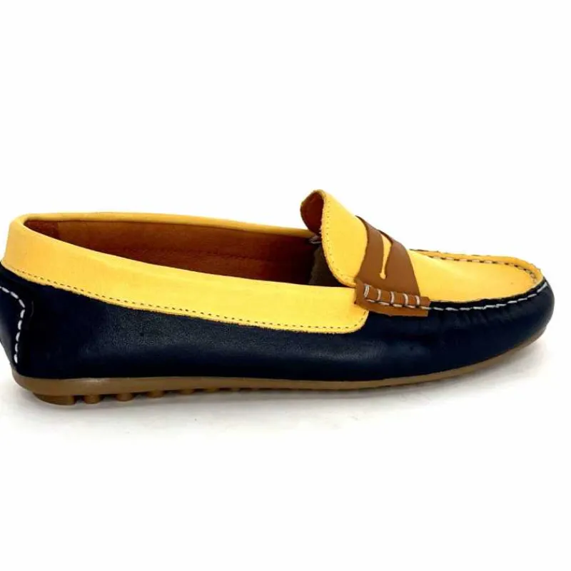 Basic|Mocassins<Ivoire0209b Mocassins Ivoire 10322 Sauvage Cuir Bleu Marine Marron Jaune