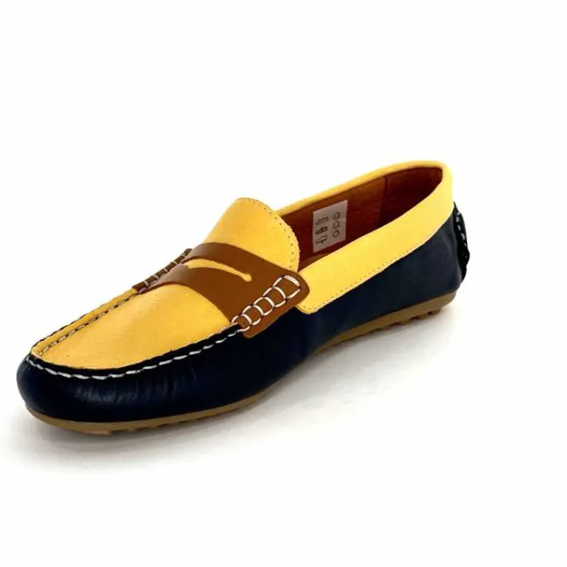 Basic|Mocassins<Ivoire0209b Mocassins Ivoire 10322 Sauvage Cuir Bleu Marine Marron Jaune